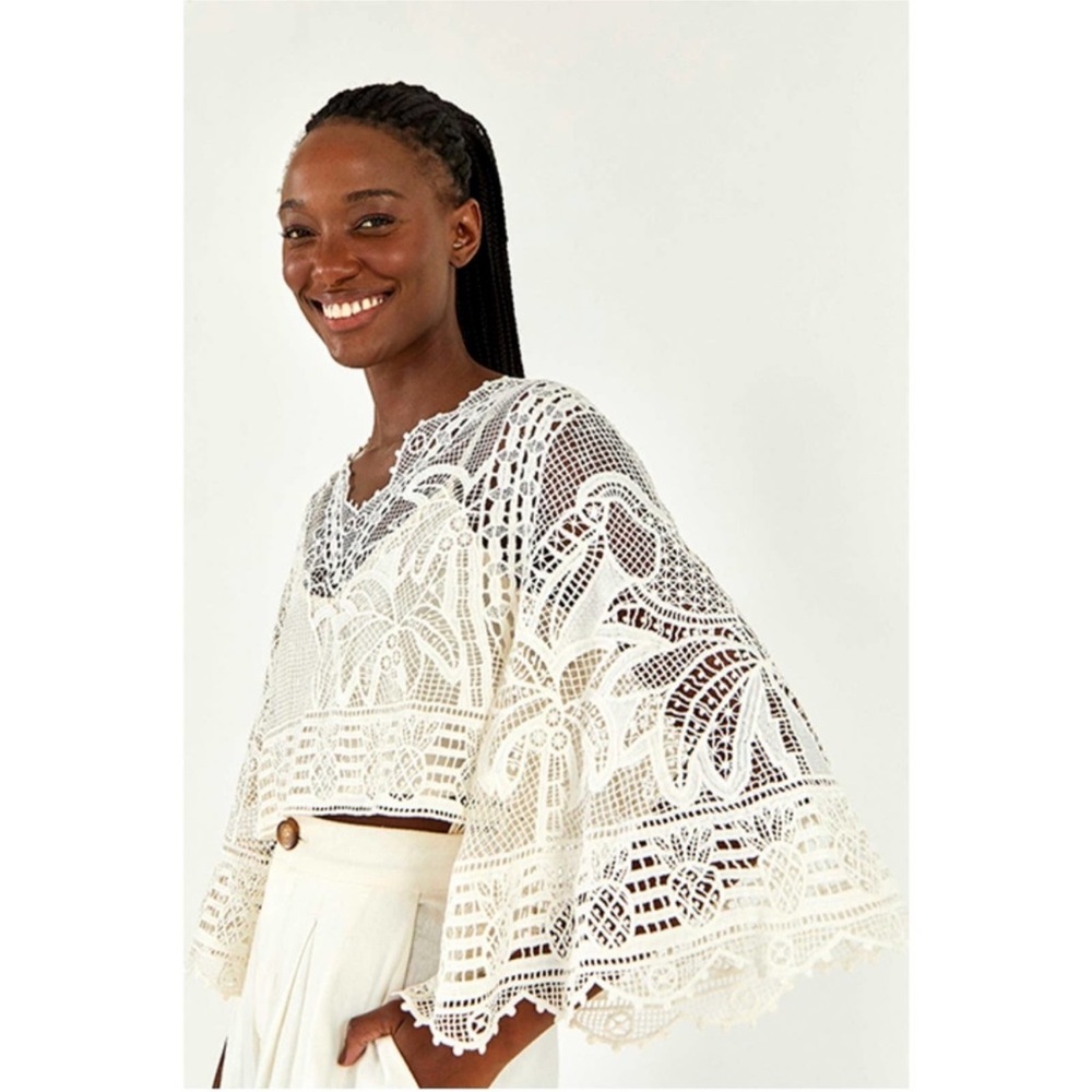 Farm Rio Guipire Lace Blouse Off White Size XS NWT‎ - Picture 3 of 10